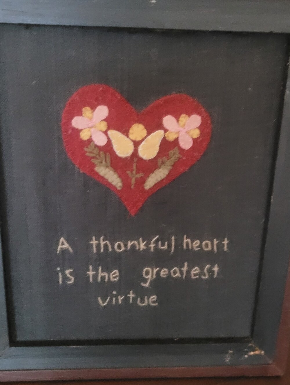 AmericanaFramed Wool Appliqué Textile Art - "A Thankful Heart is the Grateful